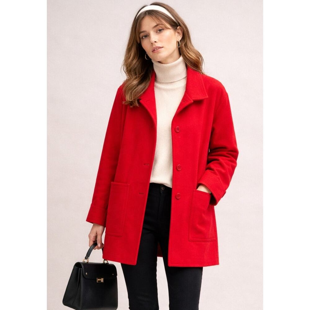 Louben Womens Wool Cashmere Peacoat Jacket Size 6 Red Parisian Minimal French